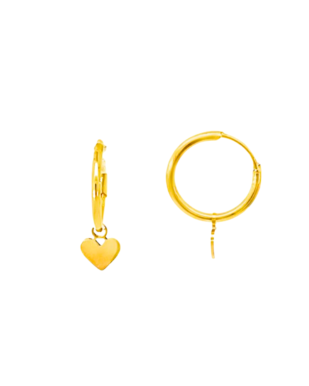 Aros Argollas de Oro Amarillo 18KT Tubo Redondo Flex 1 MM. Corazón.