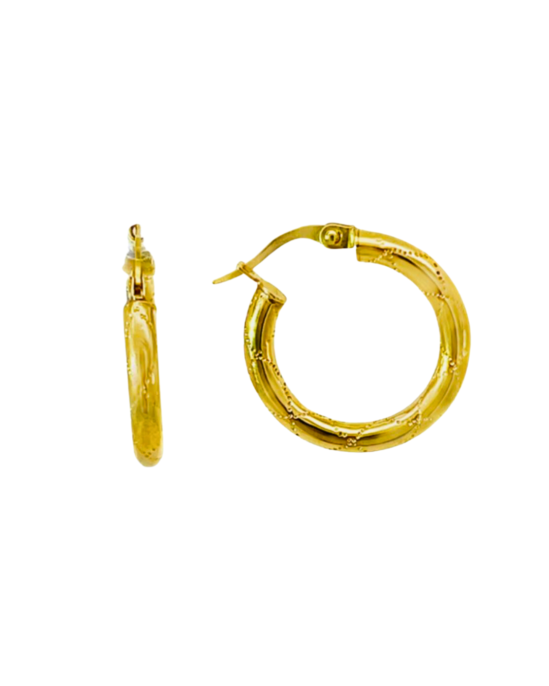 Aros Argollas de Oro Amarillo 18KT Tubo Martillado 3 MM.
