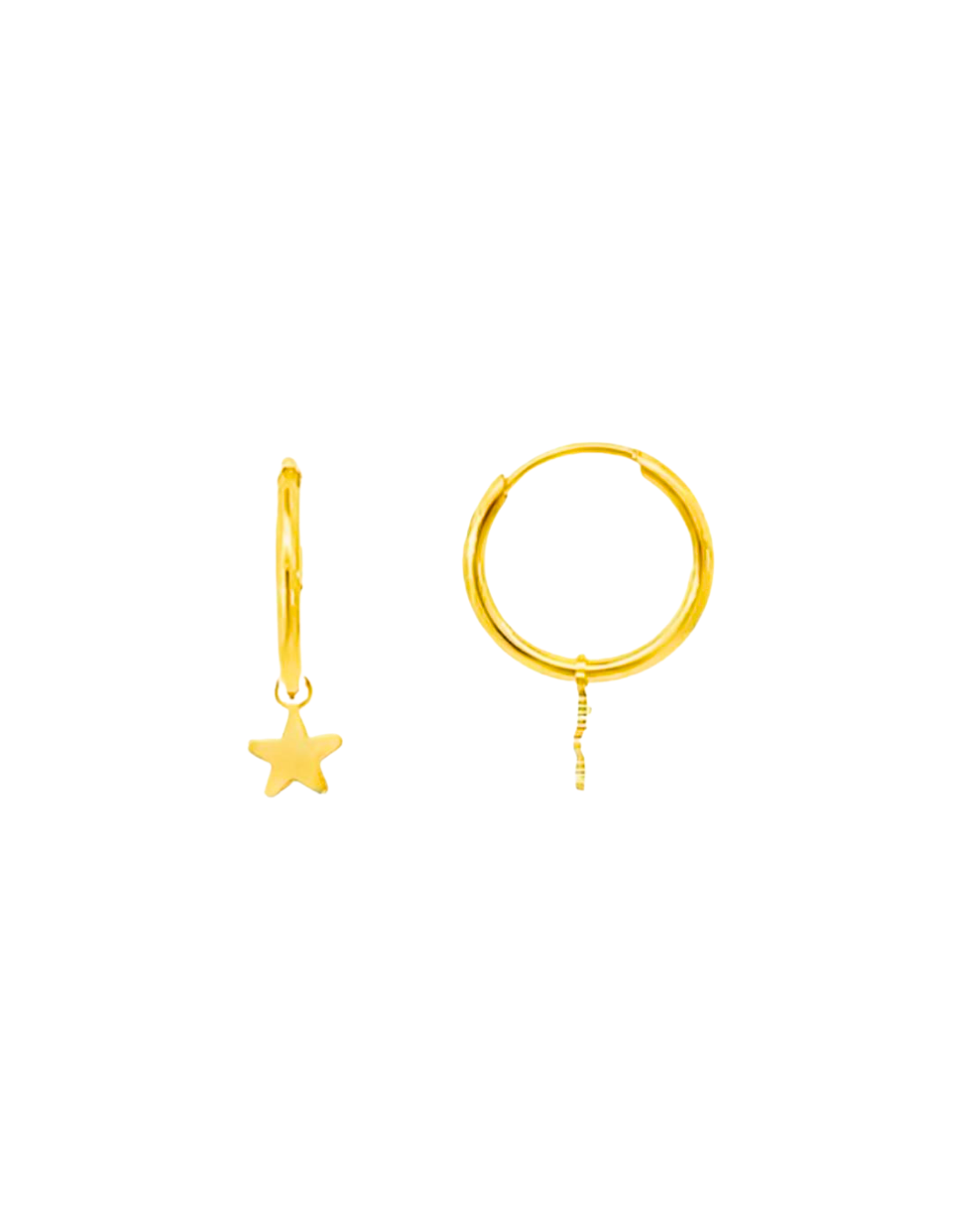 Aros Argollas de Oro Amarillo 18KT Tubo Redondo Flex 1 MM. Estrella.