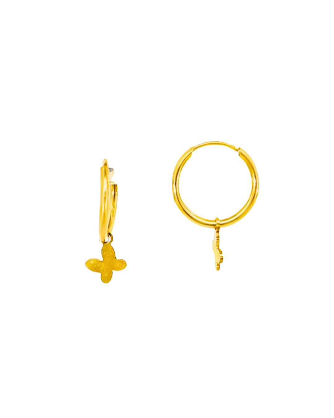Aros Argollas de Oro Amarillo 18KT Tubo Redondo Flex 1 MM. Mariposa.