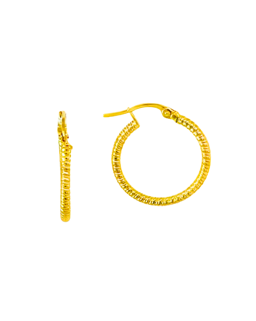 Aros Argollas de Oro Amarillo 18KT Tubo Acanalado 2 MM.