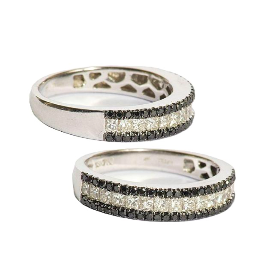 Anillo Platino Brillantes Blancos y Negros