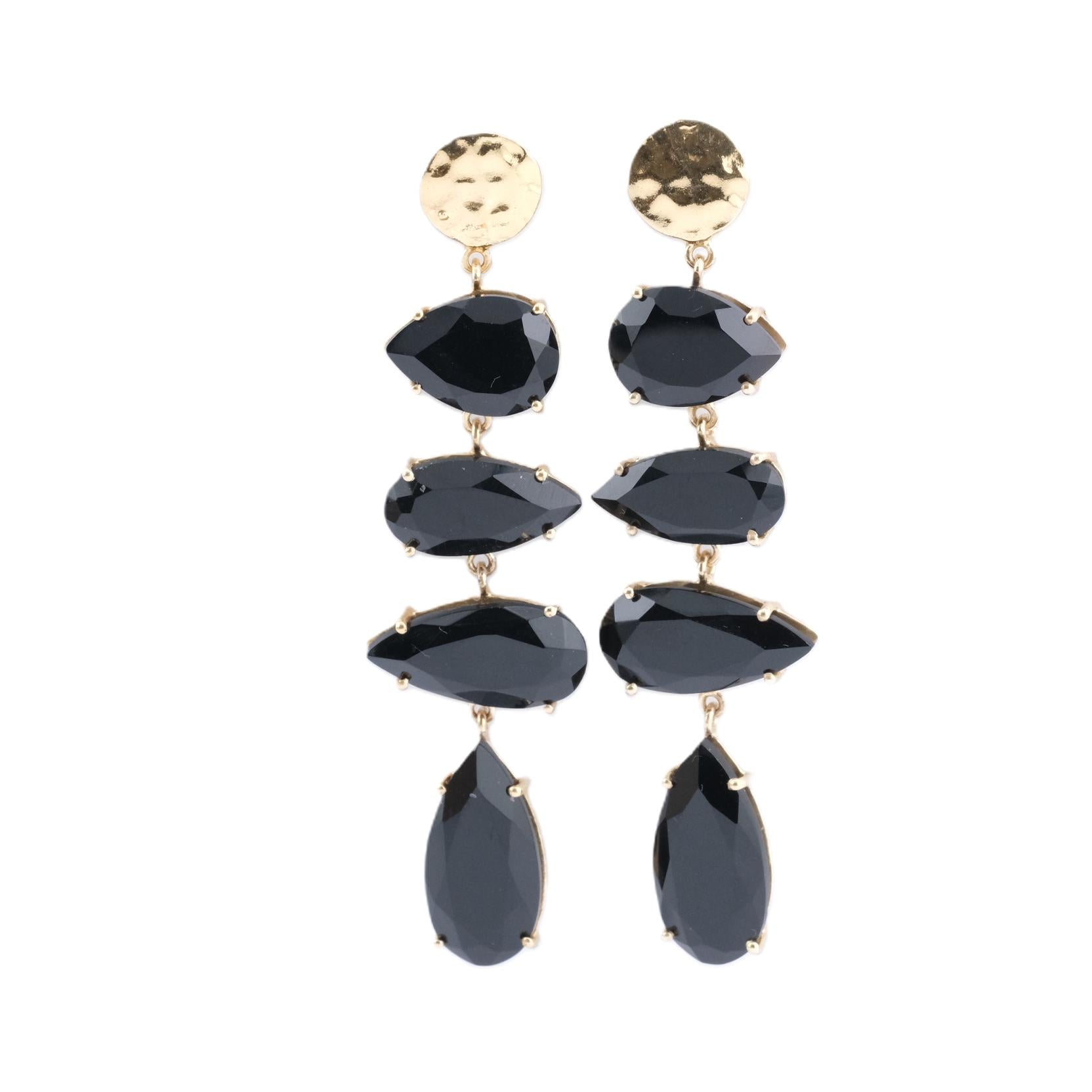 Aros Largos de Plata Bañada y Onix Negro.