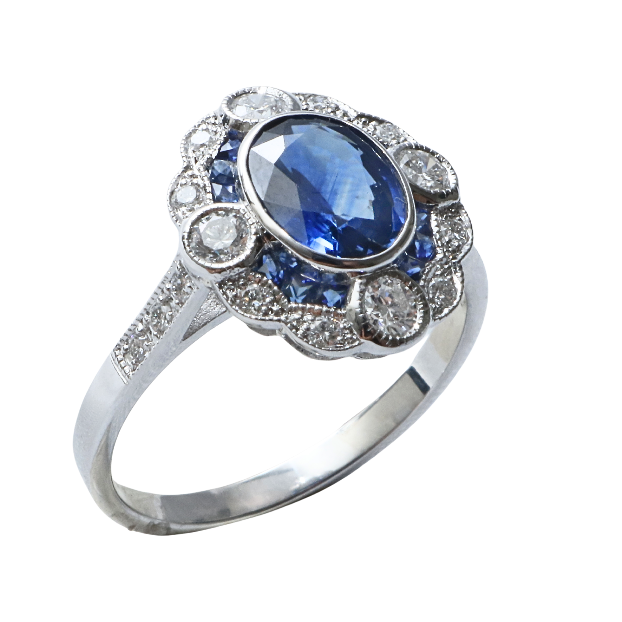 Anillo Platino Zafiro y Brillantes.