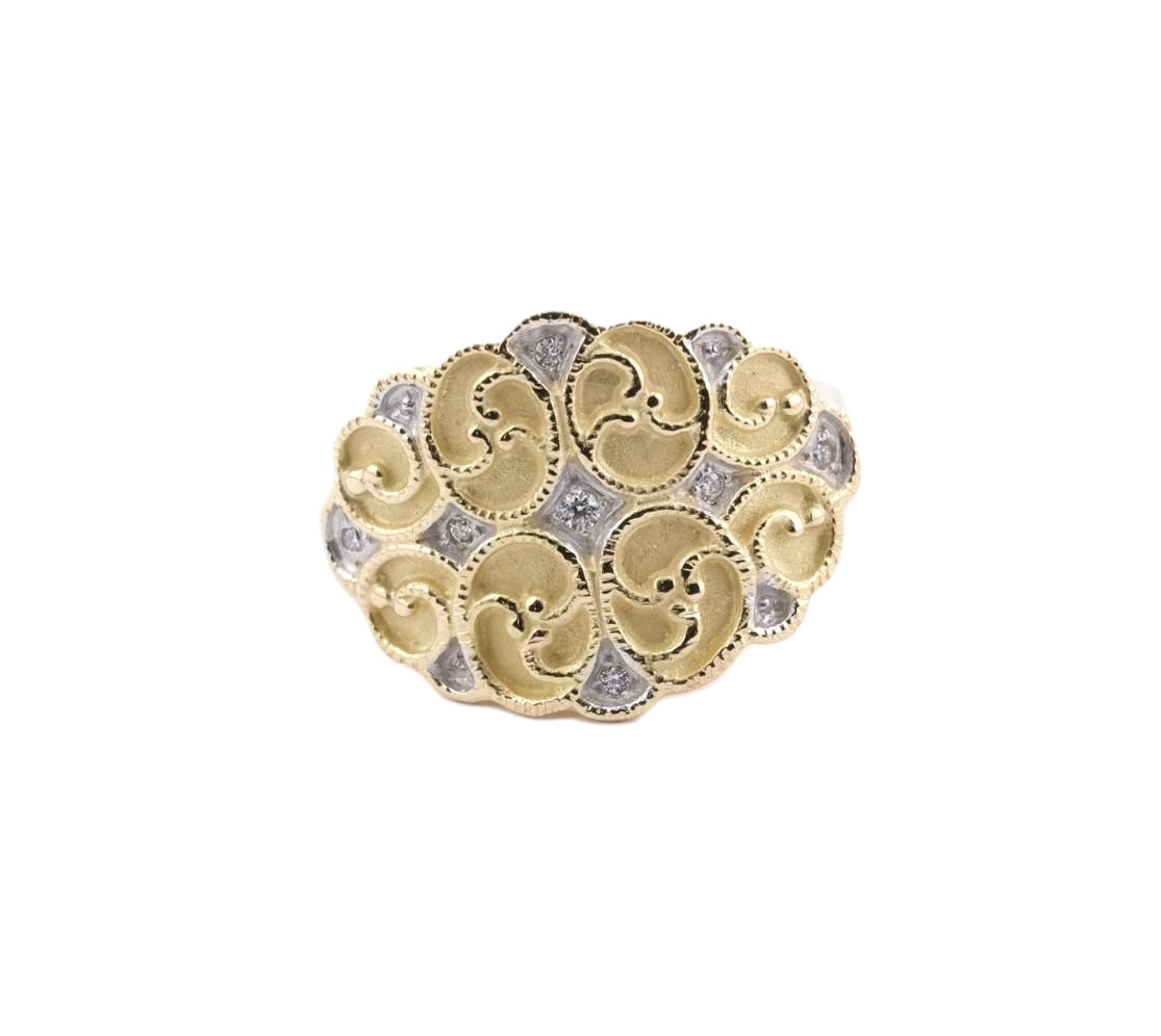 Anillo Filigrana de Brillantes y Oro Amarillo 18Kt.
