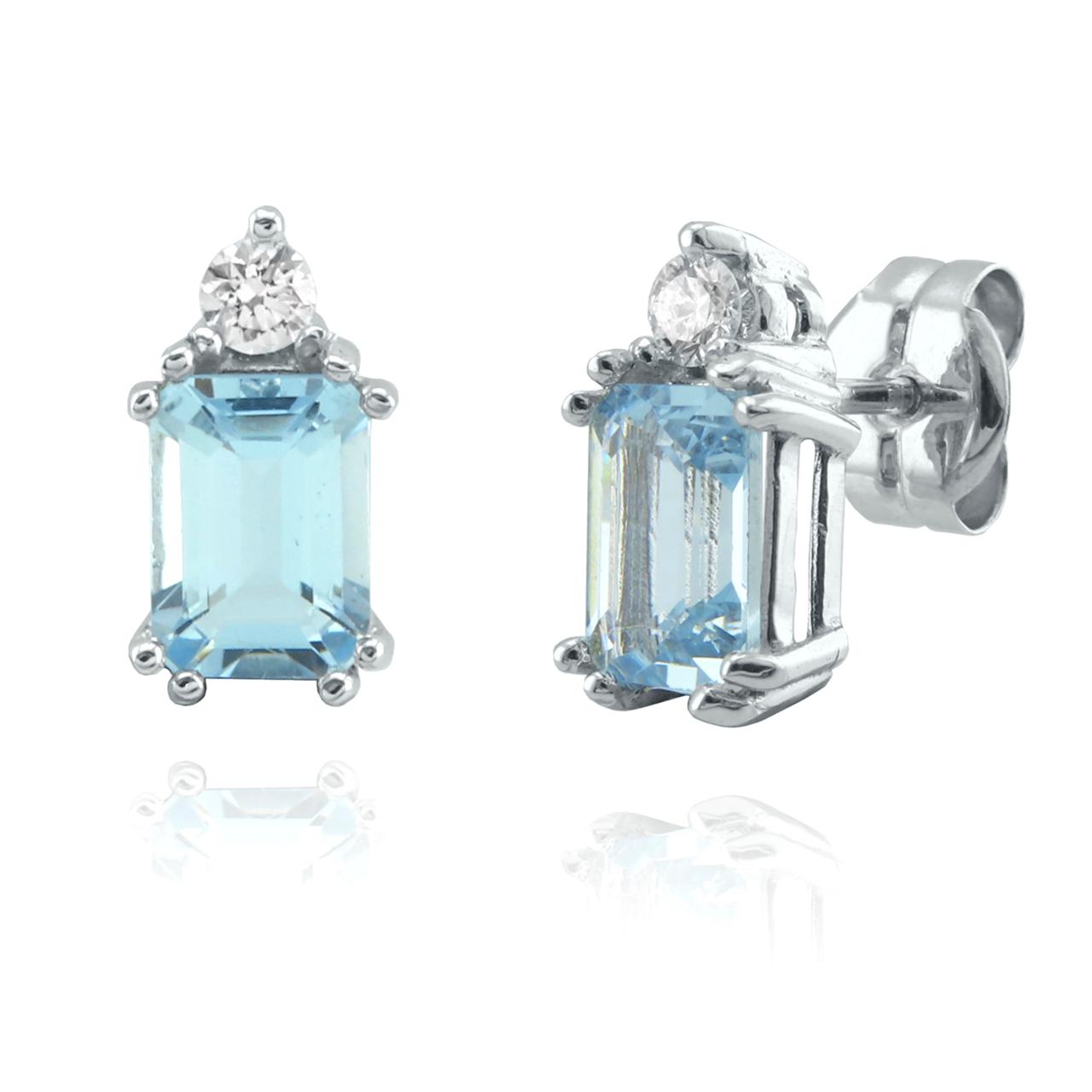 Aros de Oro Blanco y Aguamarina Rectangulares.