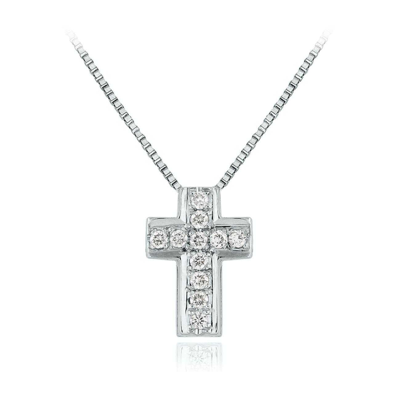 Collar Cruz de Oro Blanco y Brillantes Rectangular.