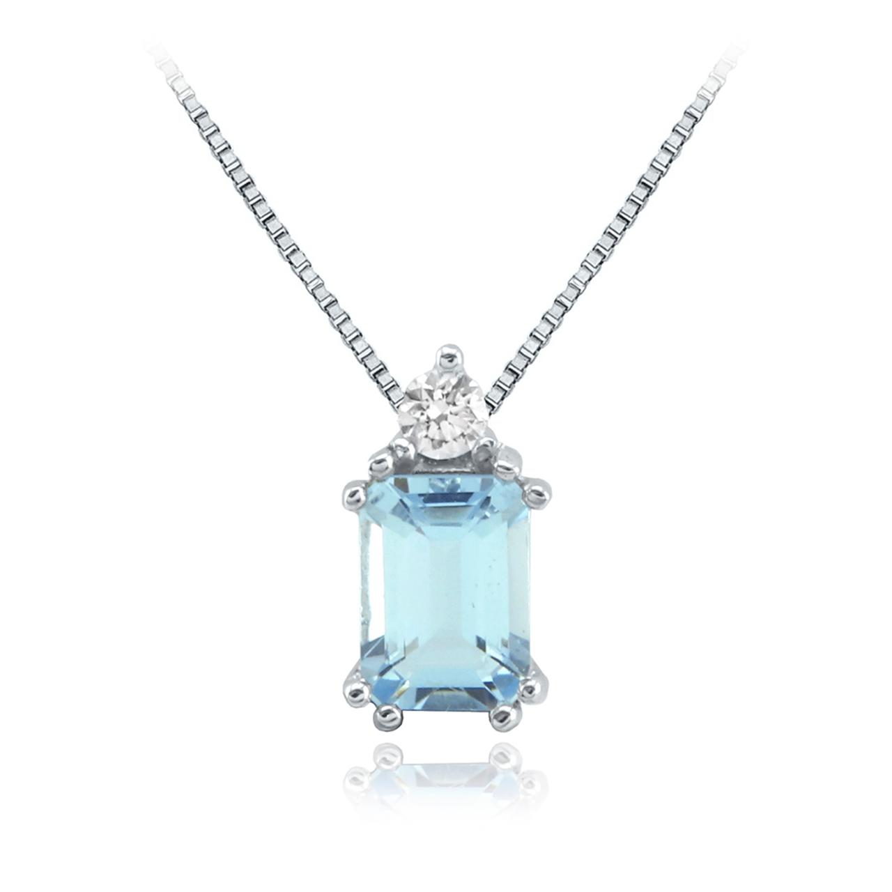 Collar de Oro Blanco Aguamarina Rectangular.