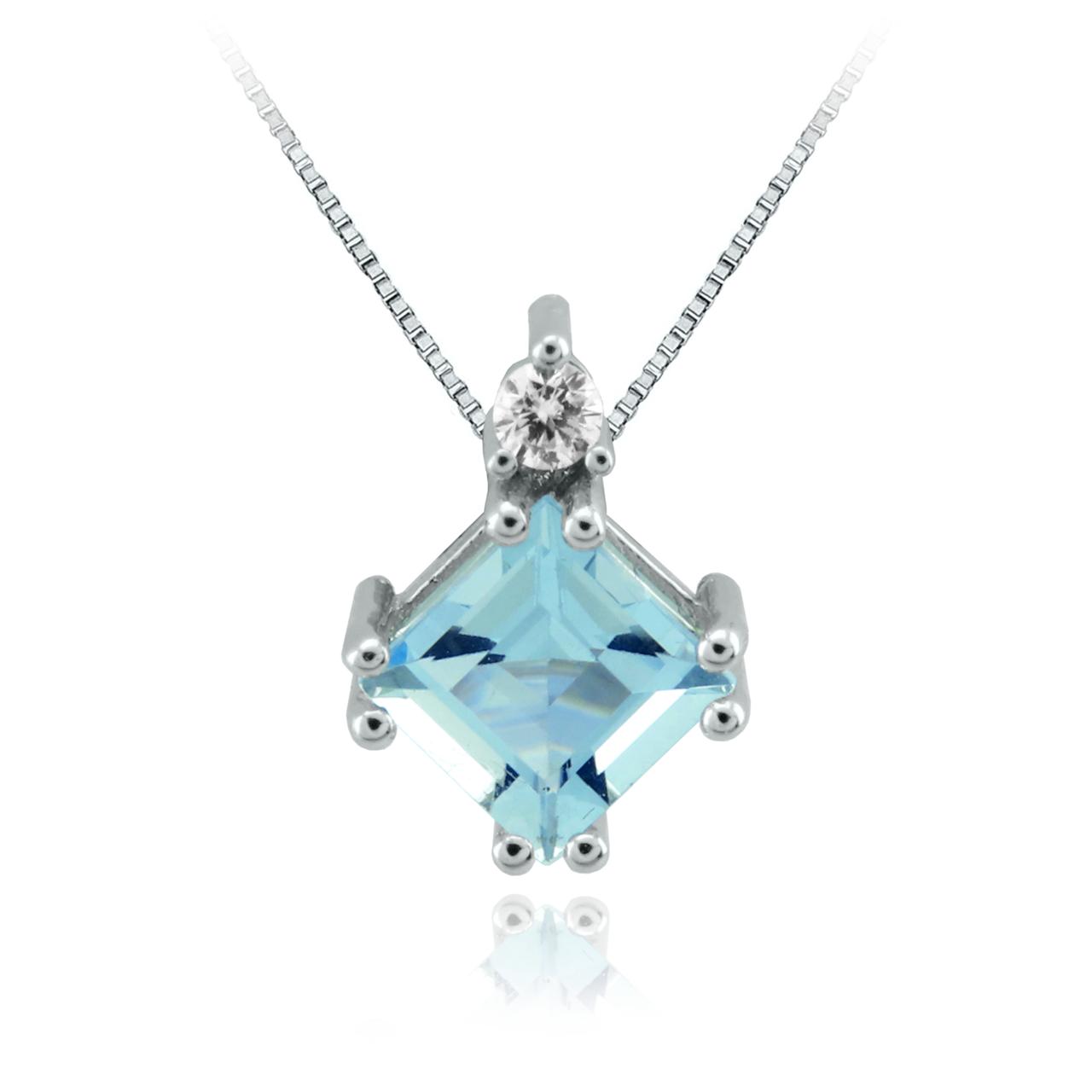 Collar de Oro Blanco Aguamarina Rombo.