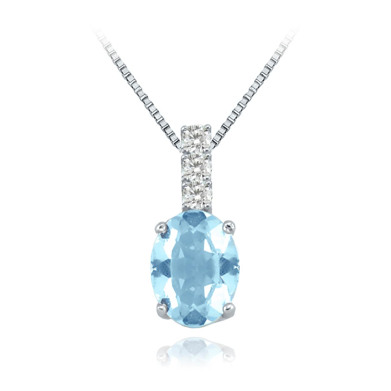 Collar de Oro Blanco Aguamarina Oval.