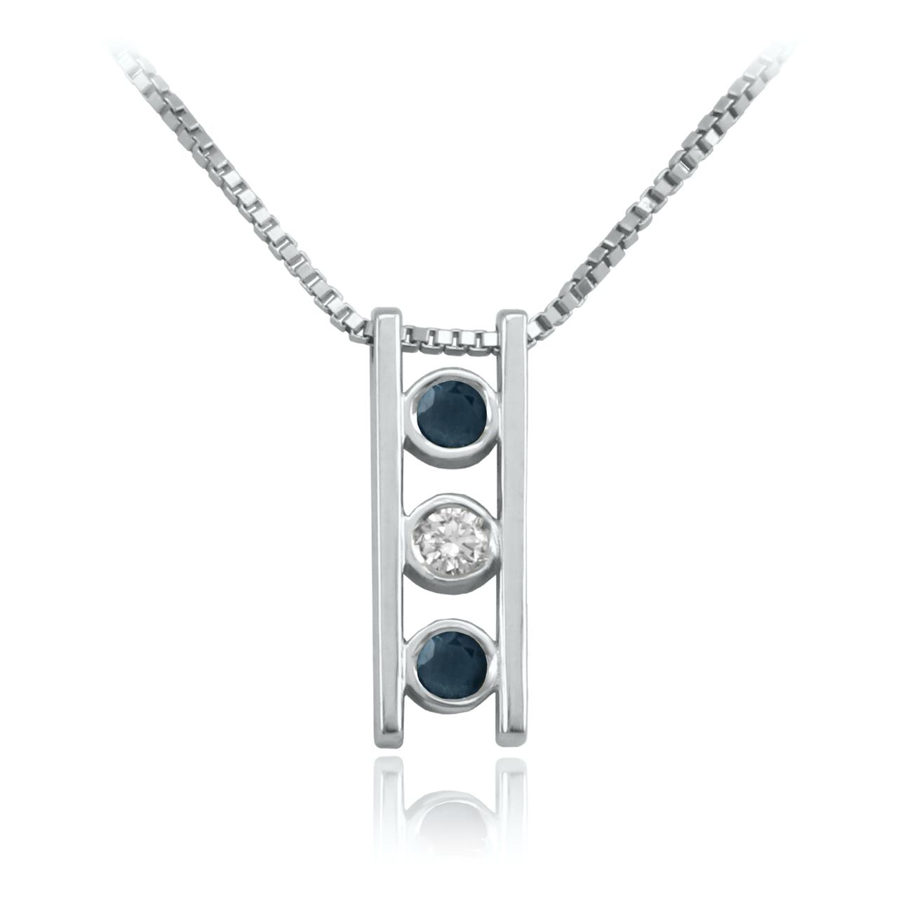 Collar Trío de Brillantes y Zafiros en Oro Blanco.