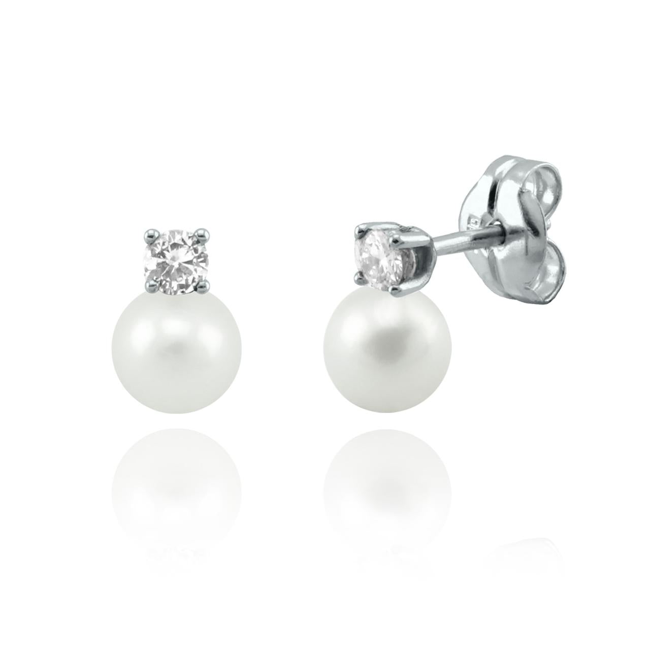 Aros de Oro Blanco, Brillantes y Perlas.