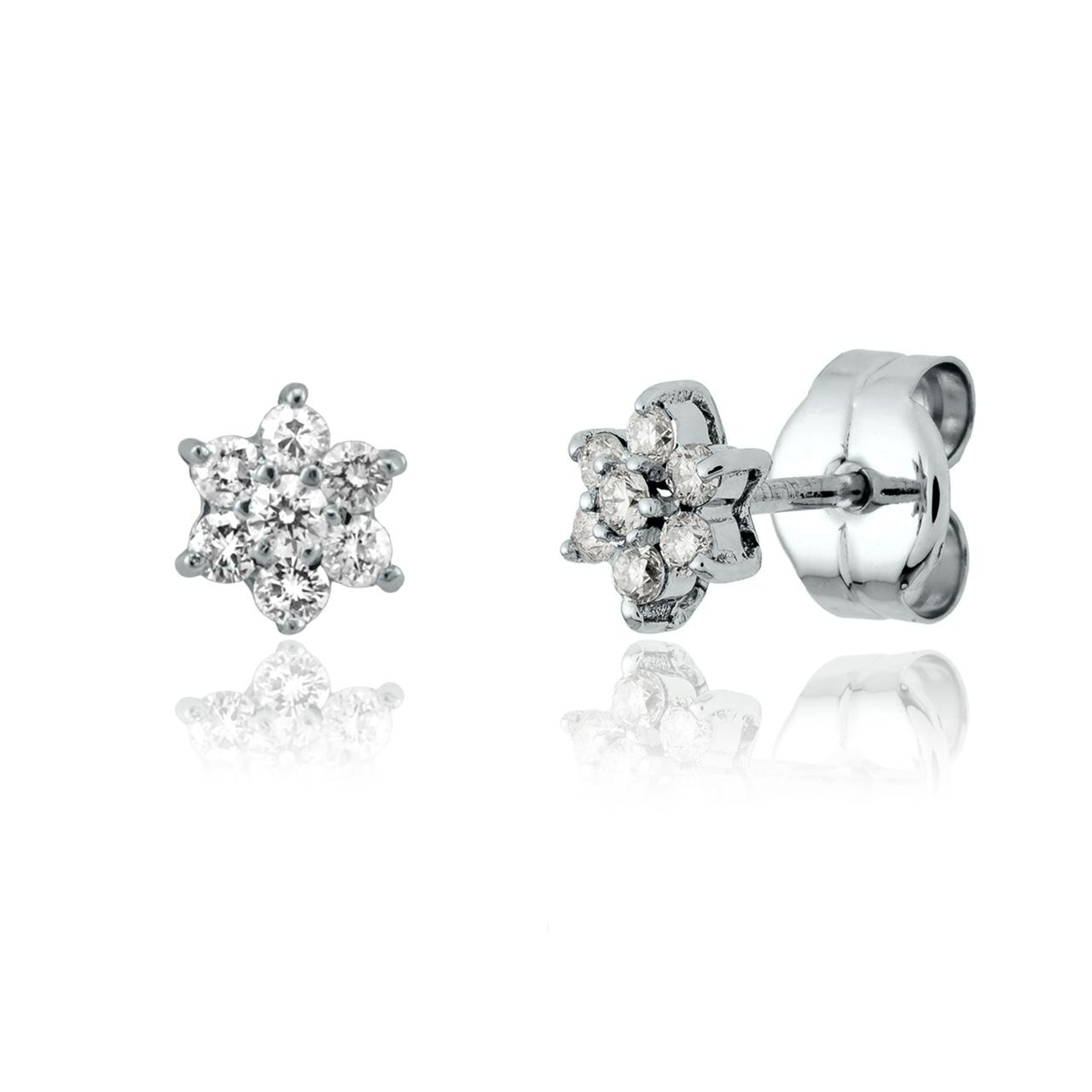 Aros Flor de Brillantes Engaste 6 Grifas en Oro Blanco.