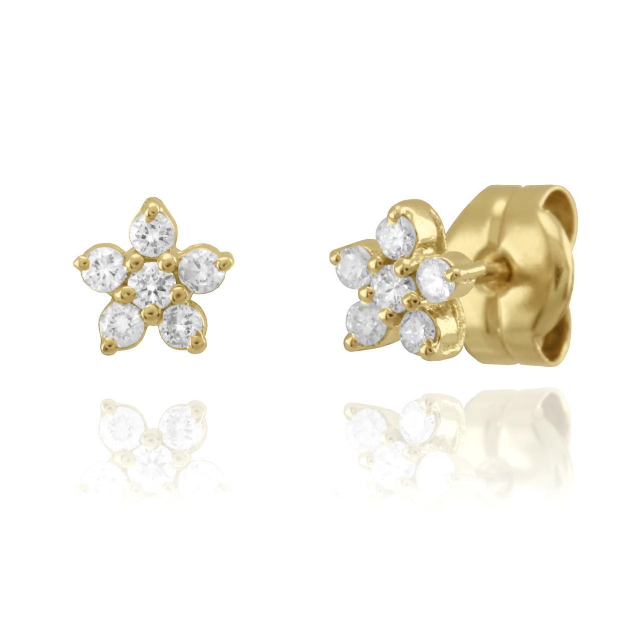 Aros Flor de 6 Brillantes en Oro Amarillo 18Kt.