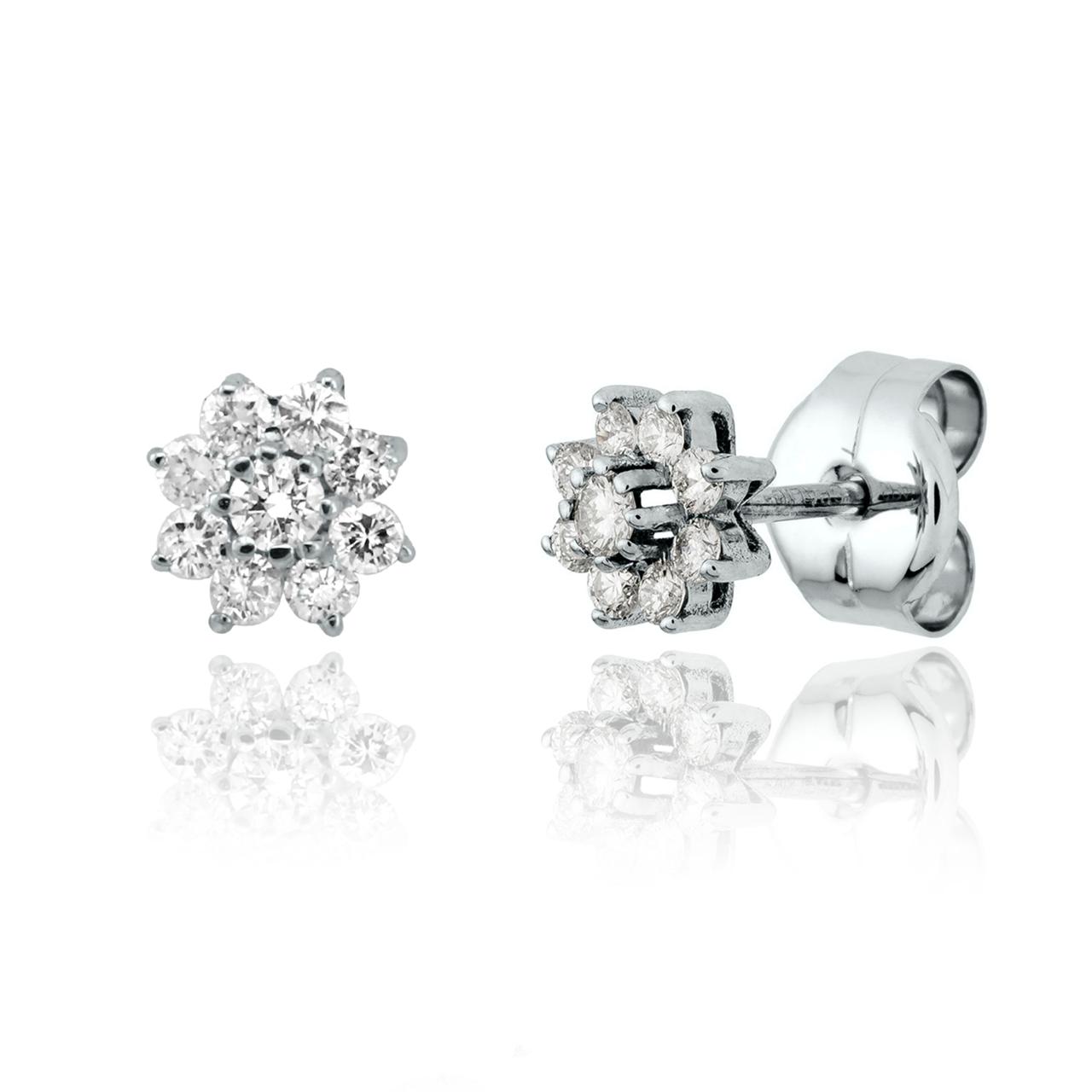 Aros Flor de 9 Brillantes en Oro Blanco.