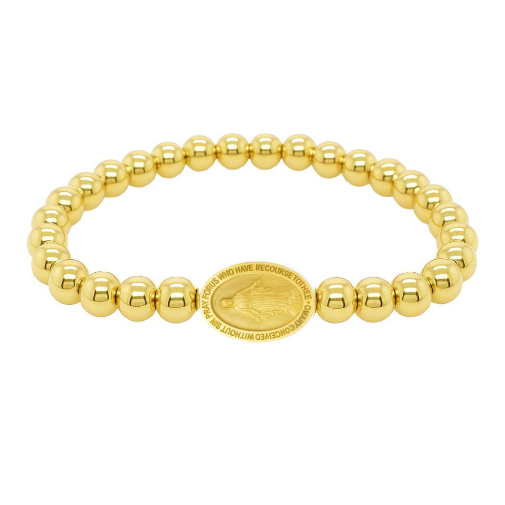 Pulsera Elástica Virgen de los Rayos Mediana Oro Amarillo 14Kt.