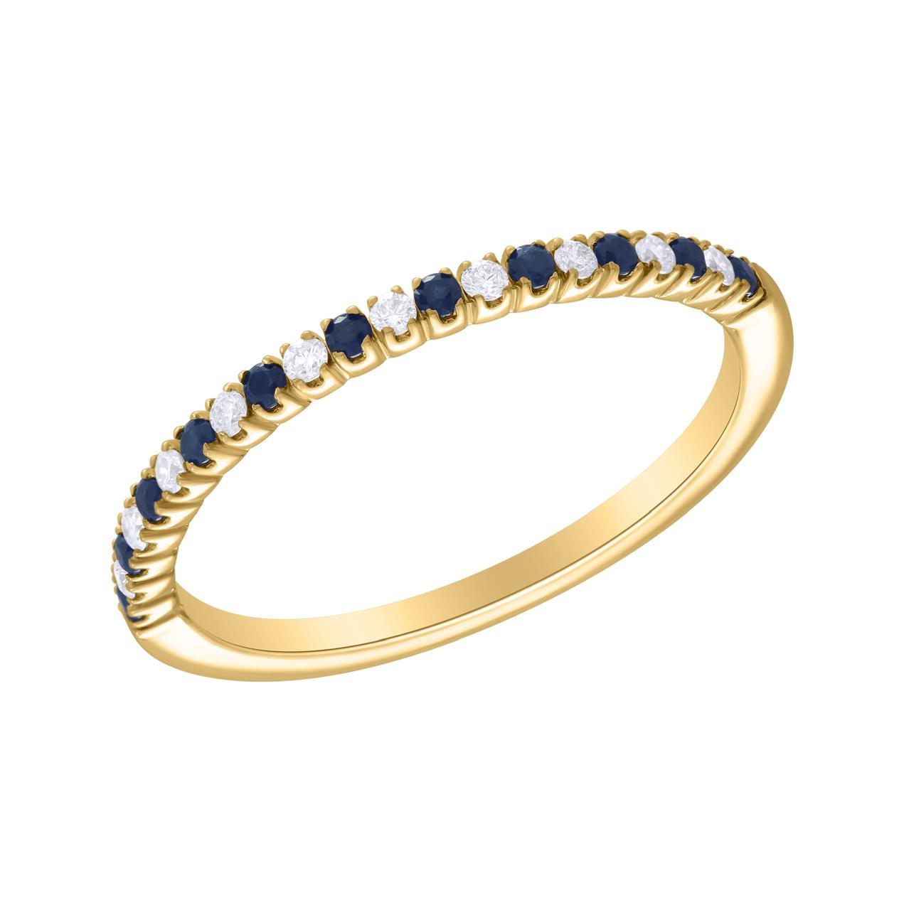 Anillo Oro Amarillo, Medio Cintillo Brillantes y Piedras 14Kt.