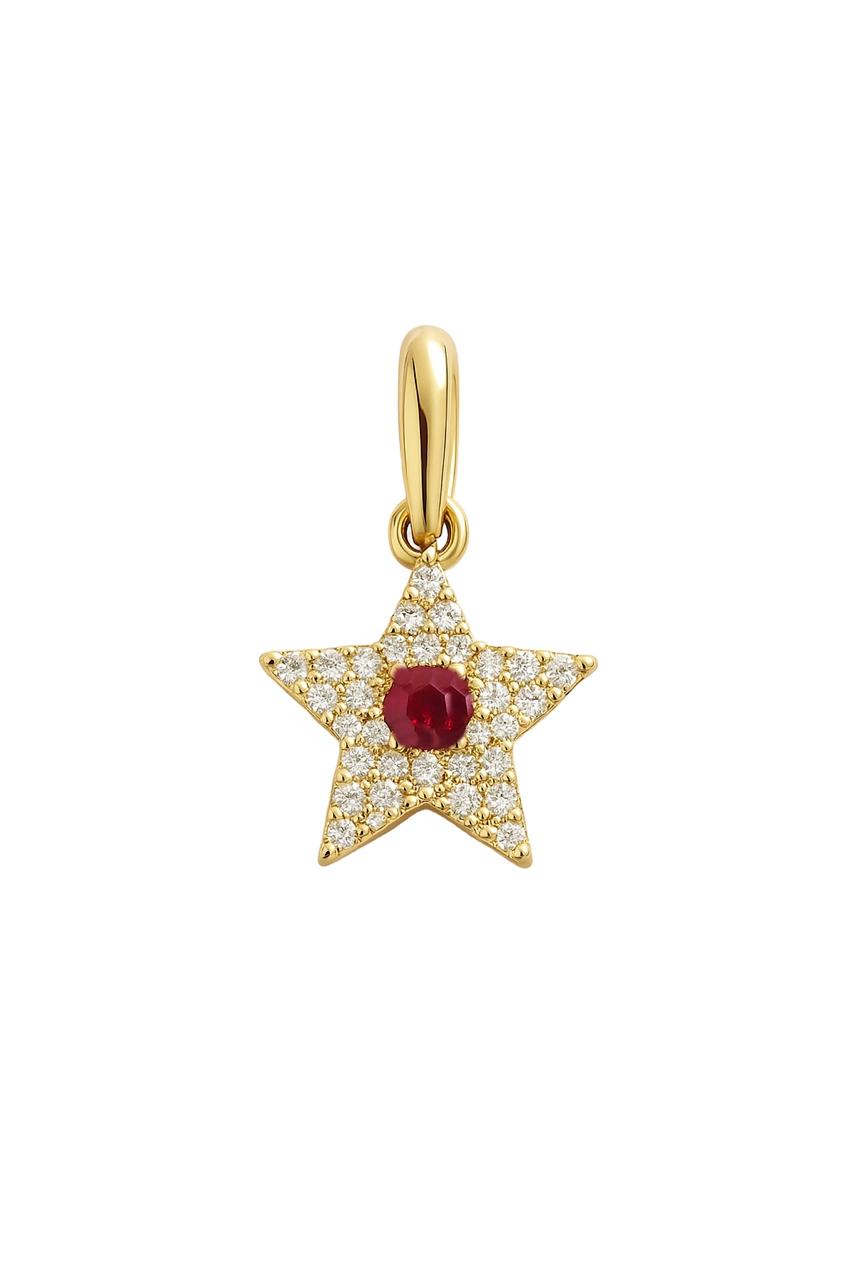Colgante Estrella con Brillantes y Rubí Oro Amarillo 14Kt.