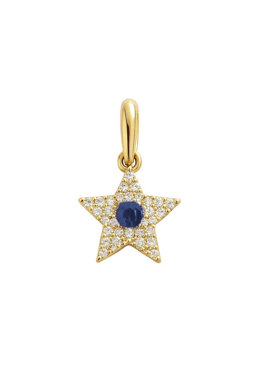 Colgante Estrella con Brillantes y Rubí Oro Amarillo 14Kt.
