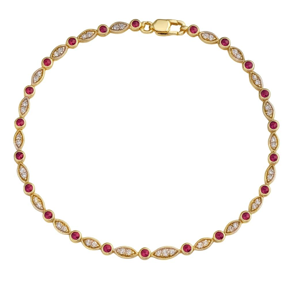 Pulsera Rubí y Brillantes Oro Amarillo 14Kt.