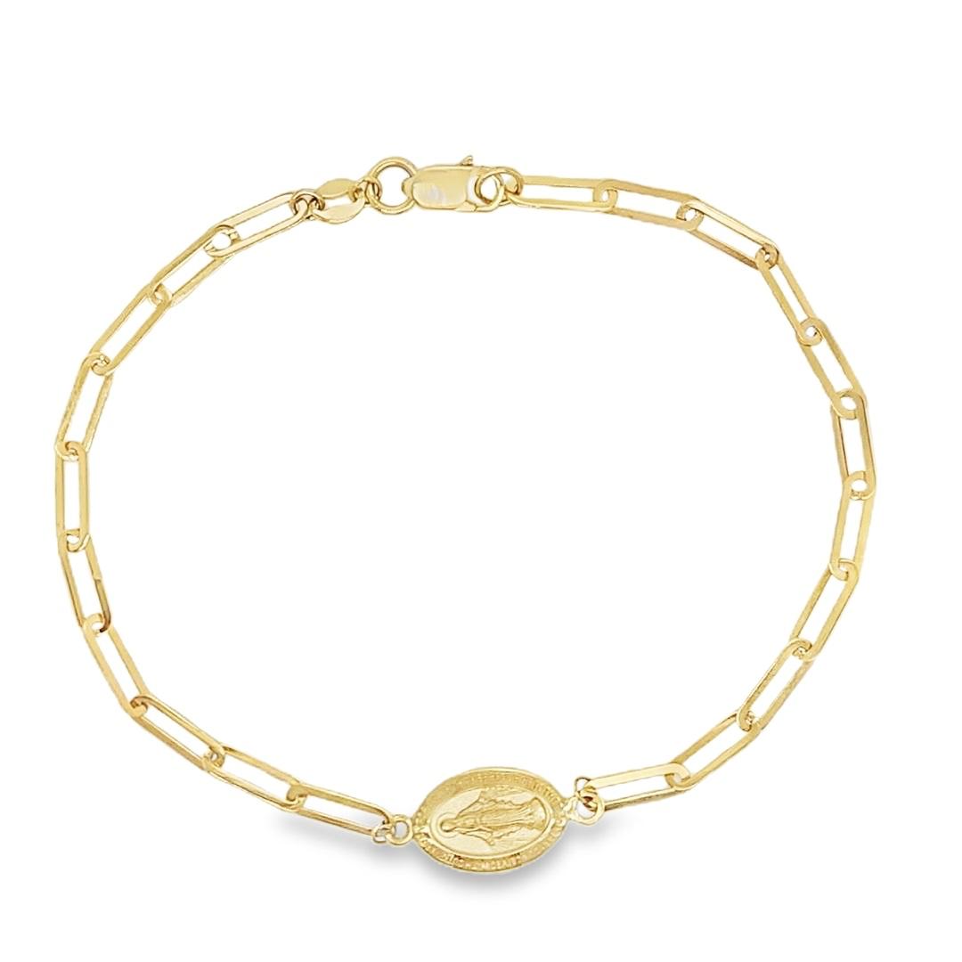 Pulsera Paper Clip Virgen de los Rayos Oro Amarillo 14Kt.