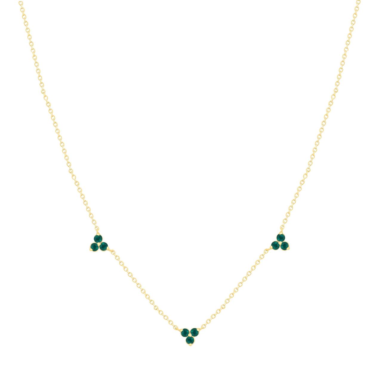 Collar Trío de Esmeraldas Colgantes en Oro Amarillo 14Kt.