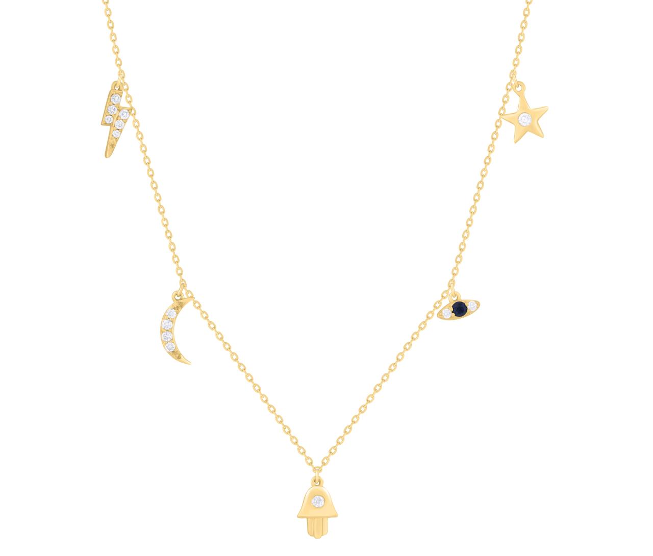 Collar Multi Charms Brillantes en Oro Amarillo 14Kt.