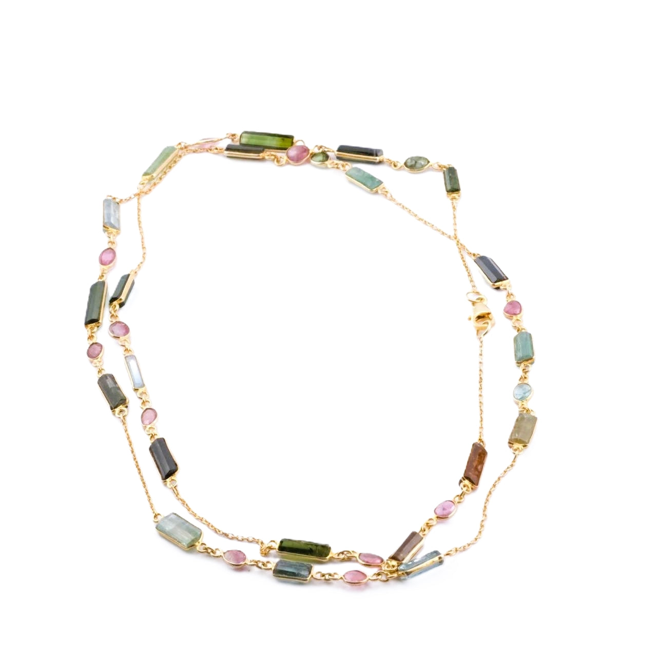 Collar de Plata Bañado con Turmalinas y Granates Naturales.