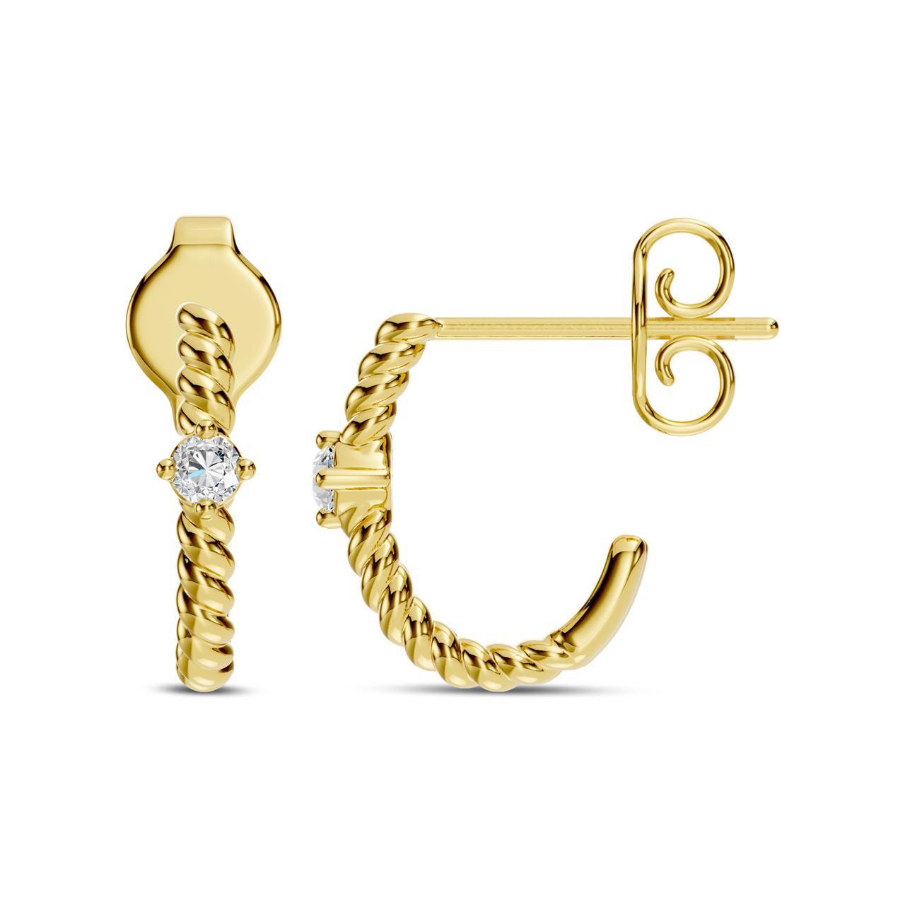 Aros Medio Círculo de Oro Amarillo con Brillante Central 14Kt.