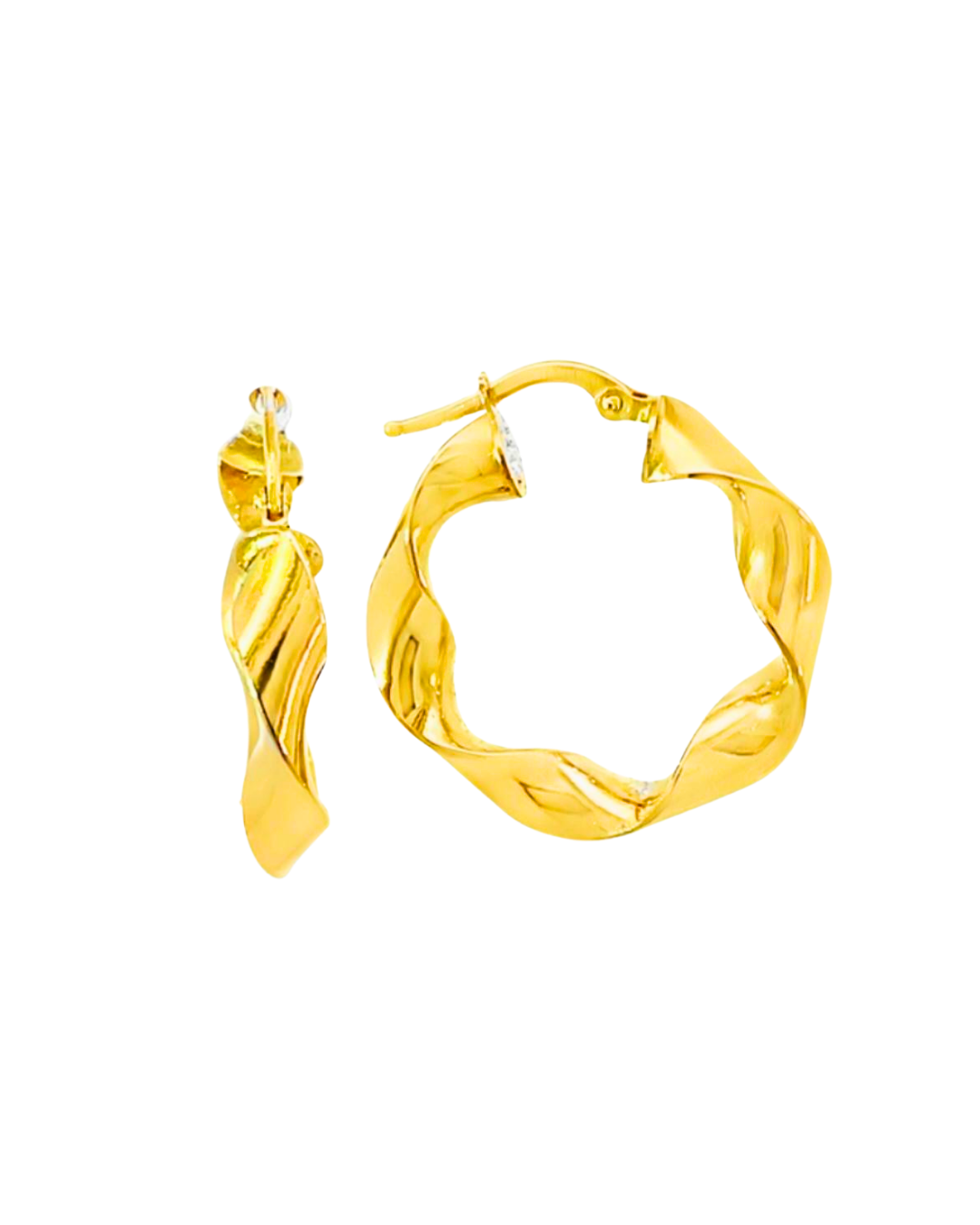 Aros Argollas de Oro Amarillo 18KT Tubo Trenzado 5 MM.