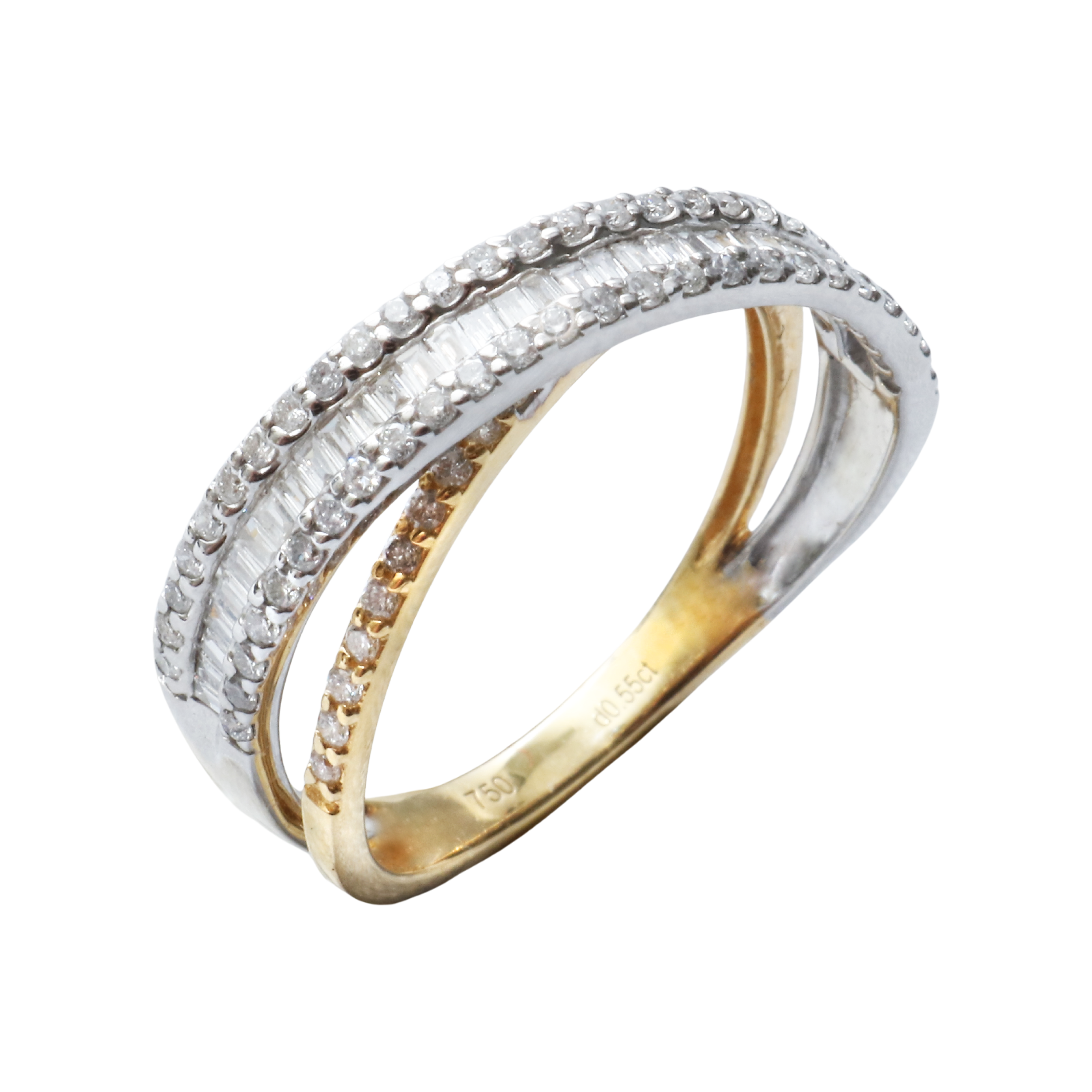 Anillo Oro Amarillo 18Kt. Bicolor Brillantes.