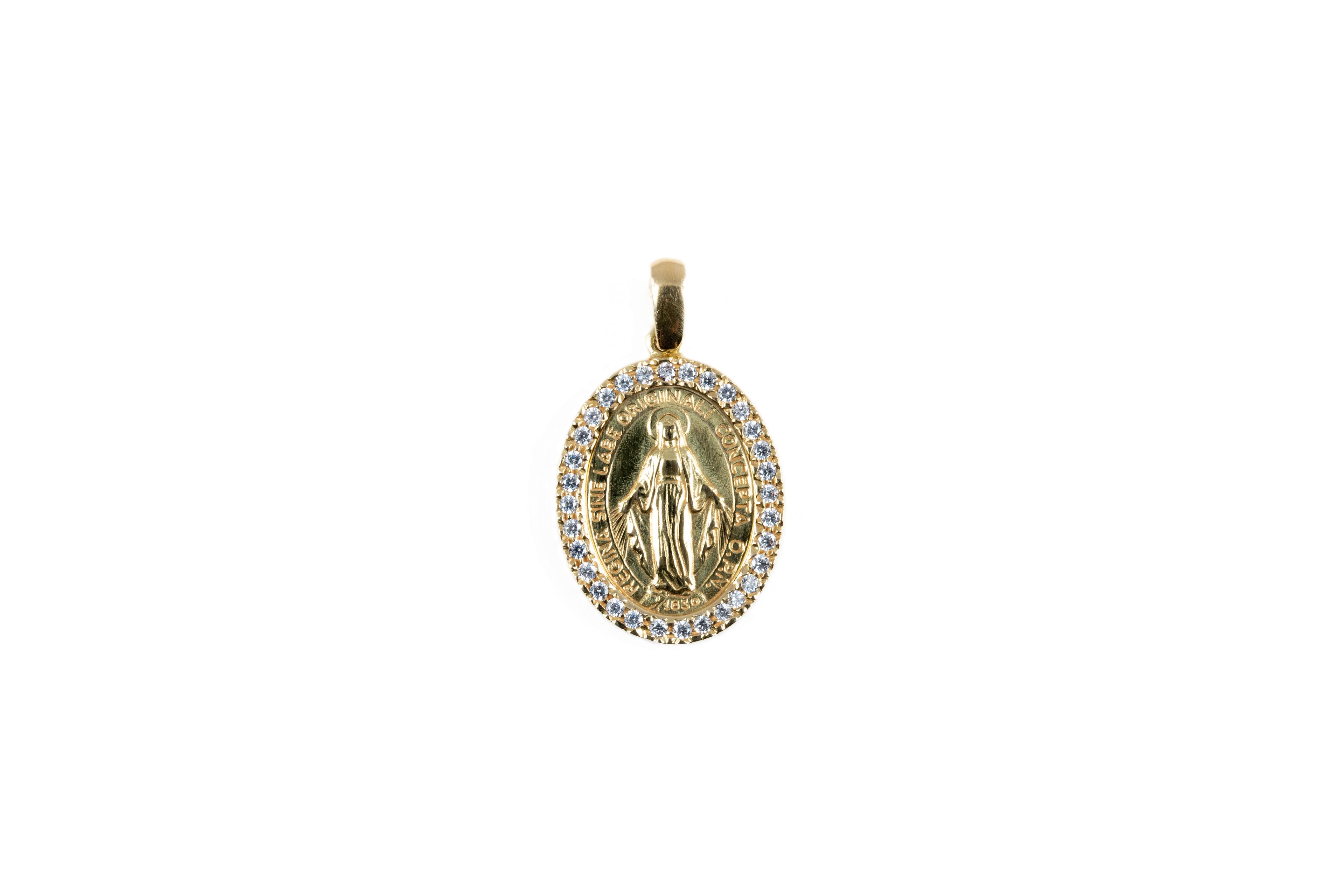Medalla Virgen de los Rayos Oro Amarillo y Circones 18Kt.