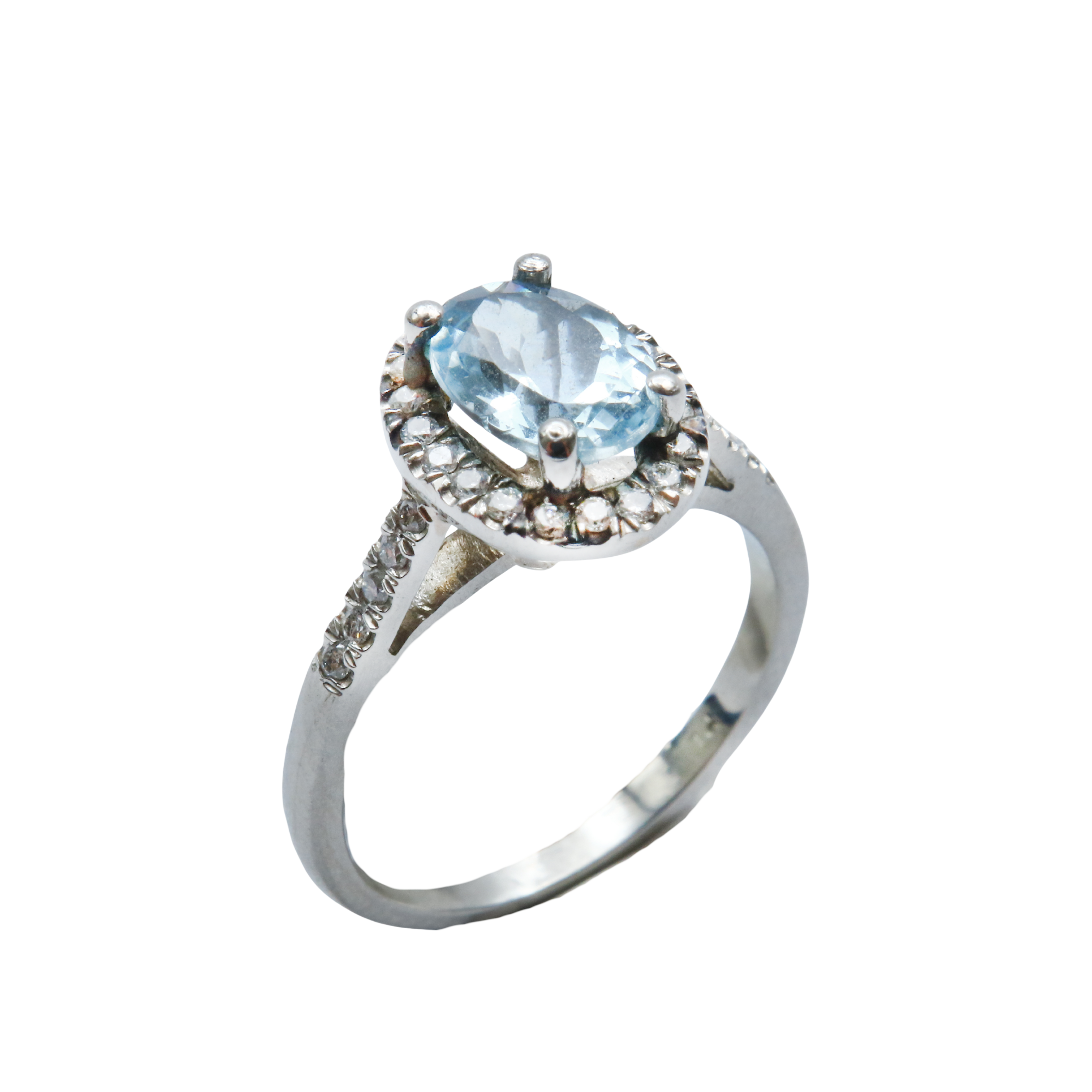 Anillo Platino Brillantes Aguamarina Oval.